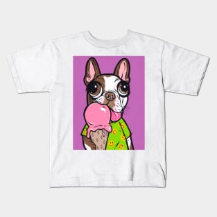 Brown Boston Terrier Ice Cream Kids T-Shirt